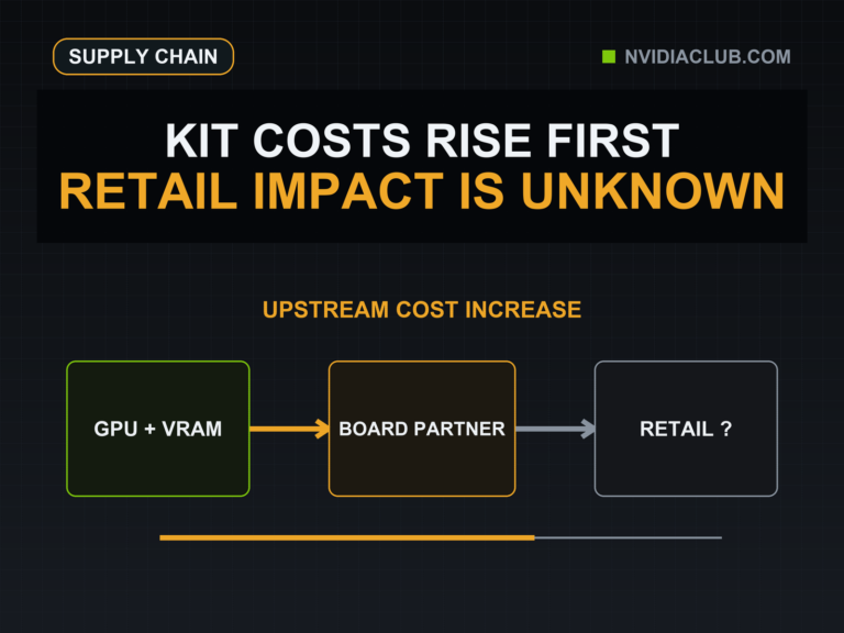 A GPU and memory kit cost increase moves through a board partner toward an uncertain retail stage.