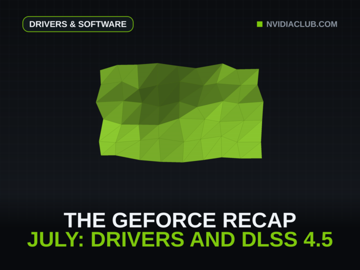 The recap series low-poly mesh signature in green above the monthly GeForce headline.