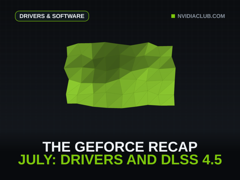 The recap series low-poly mesh signature in green above the monthly GeForce headline.