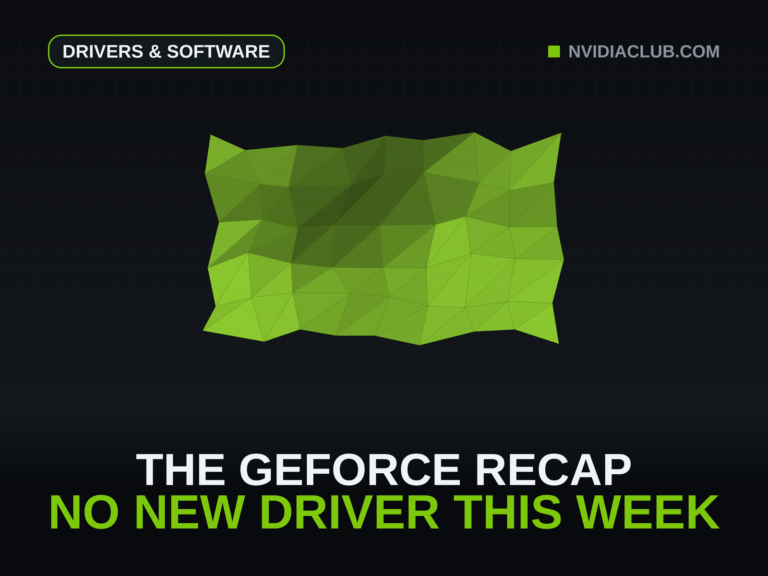 The recap series low-poly mesh signature in green above the weekly GeForce headline.