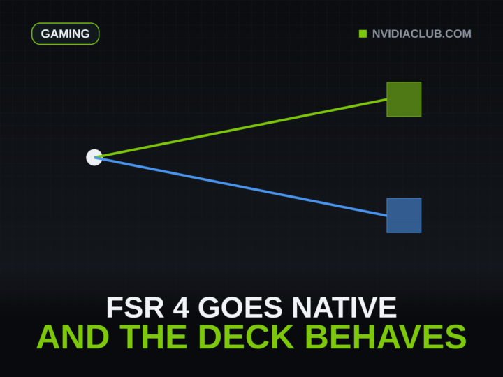 Two solid lanes each reaching a filled fixed-state block: Alan Wake 2 shipping native FSR 4 and Fallout 4 patched on the Steam Deck.