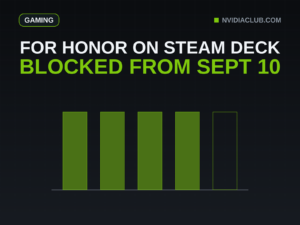 Feature image for a headline about For Honor being blocked on Steam Deck from September 10, with a row of five equal-weight green markers on a baseline below it, the last one drawn as a hollow outline to stand for the title dropping off SteamOS.
